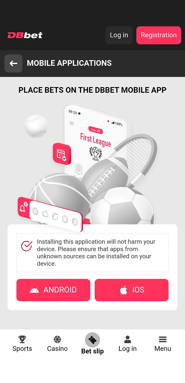 Start the process of downloading the DBbet application for Android devices.