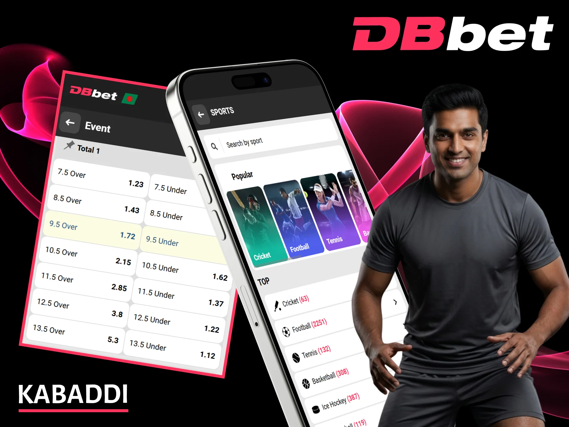 Join the game and bet on kabaddi matches using the DBbet app for iOS and Android.