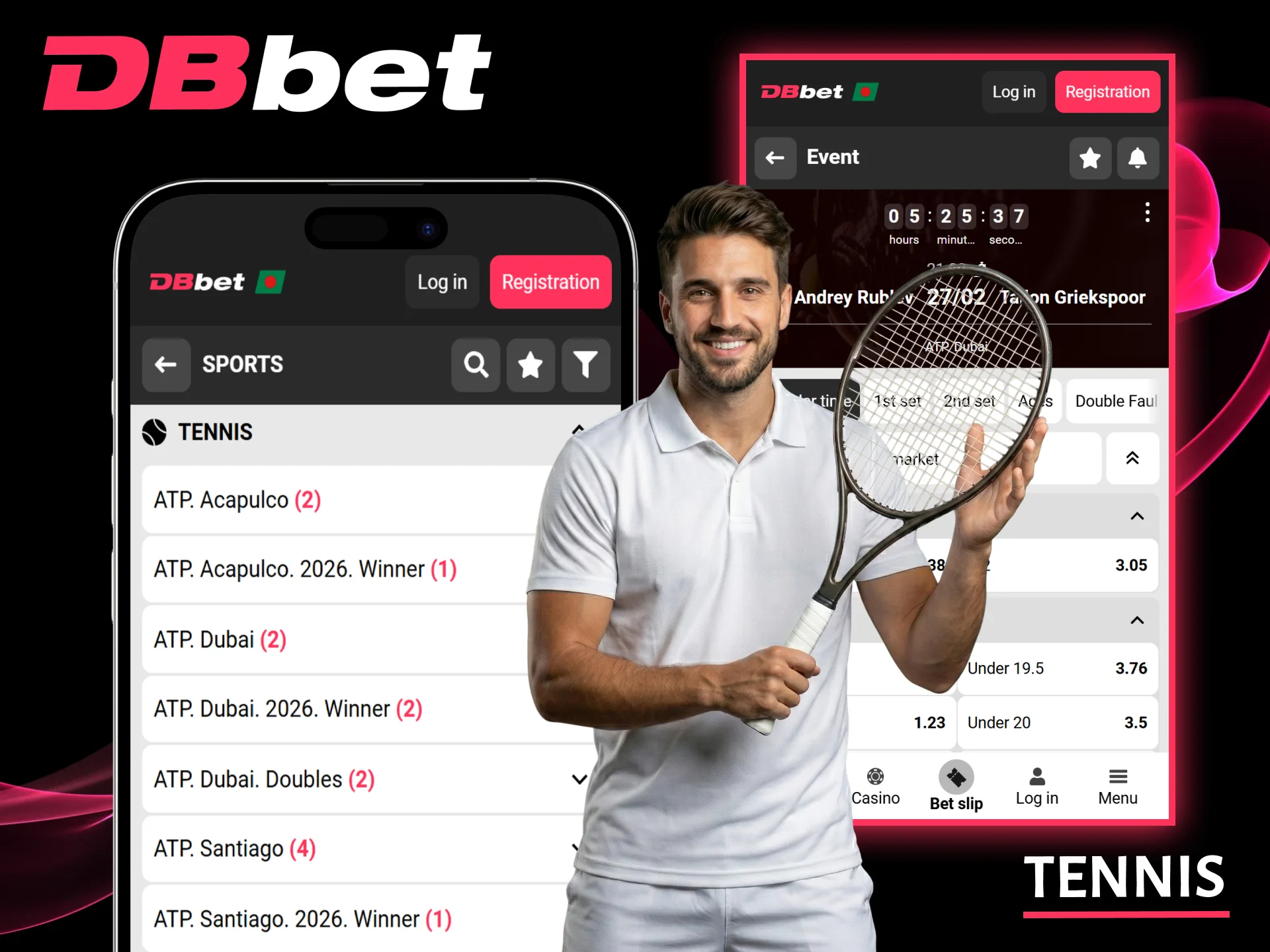 Choose the DBbet mobile app for winning bets on professional tennis tournaments.