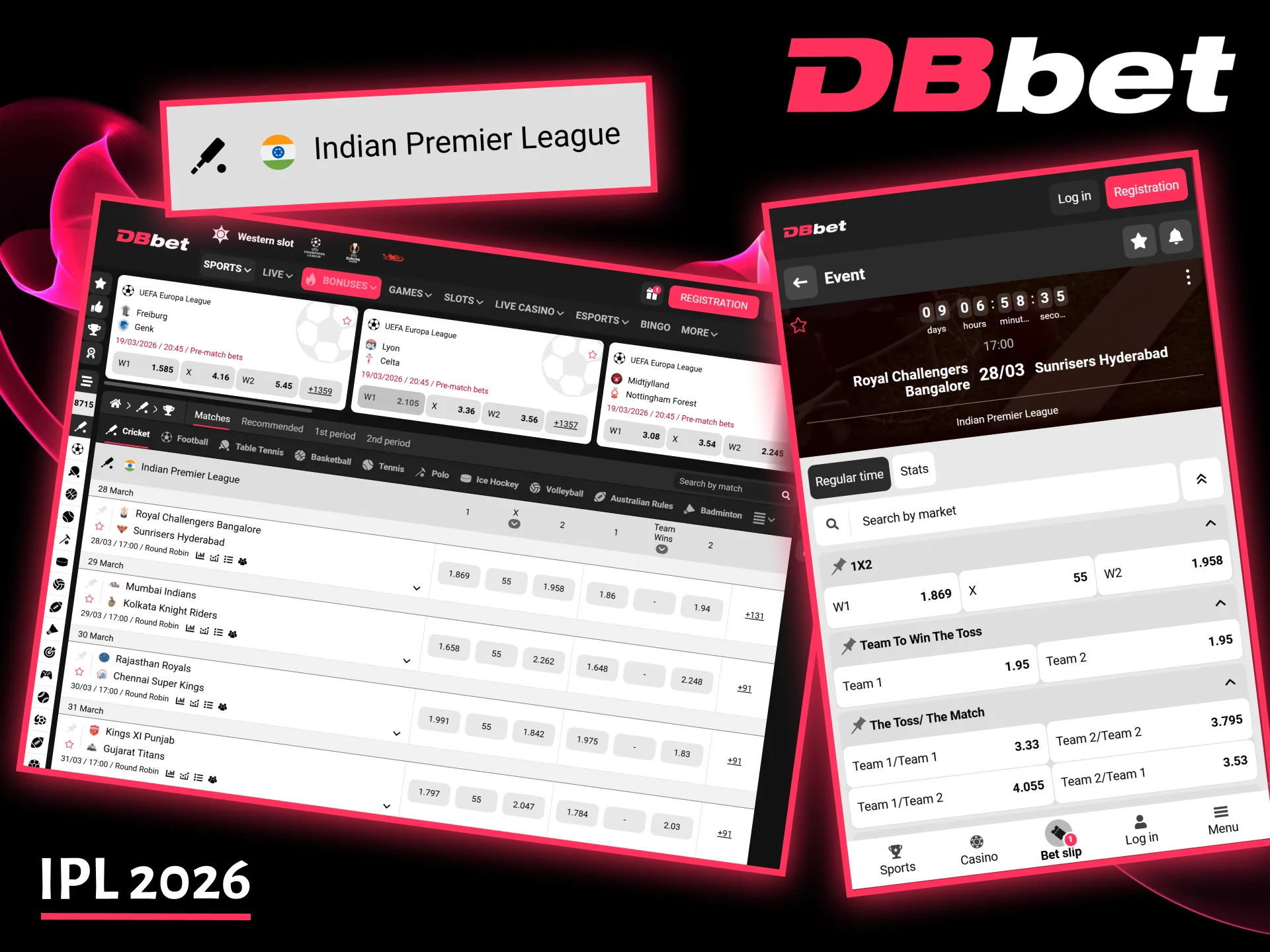 The best odds and extensive betting markets for Indian Premier League matches await you on the DBbet website.